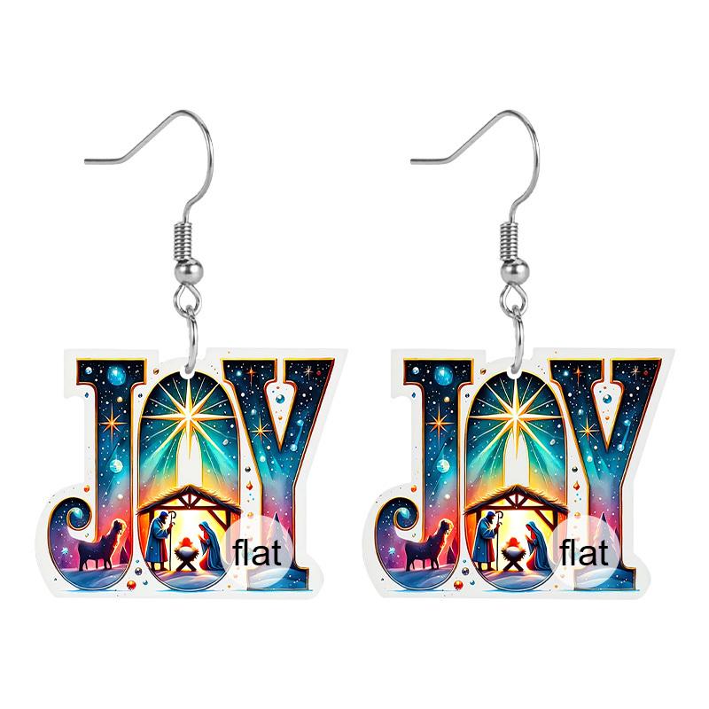 

2D Плоский Узор Рождественского Вертепа JOY Рождество Христианский Дух Религиозная Живопись Акриловые Серьги Ювелирные Украшения для Женщин