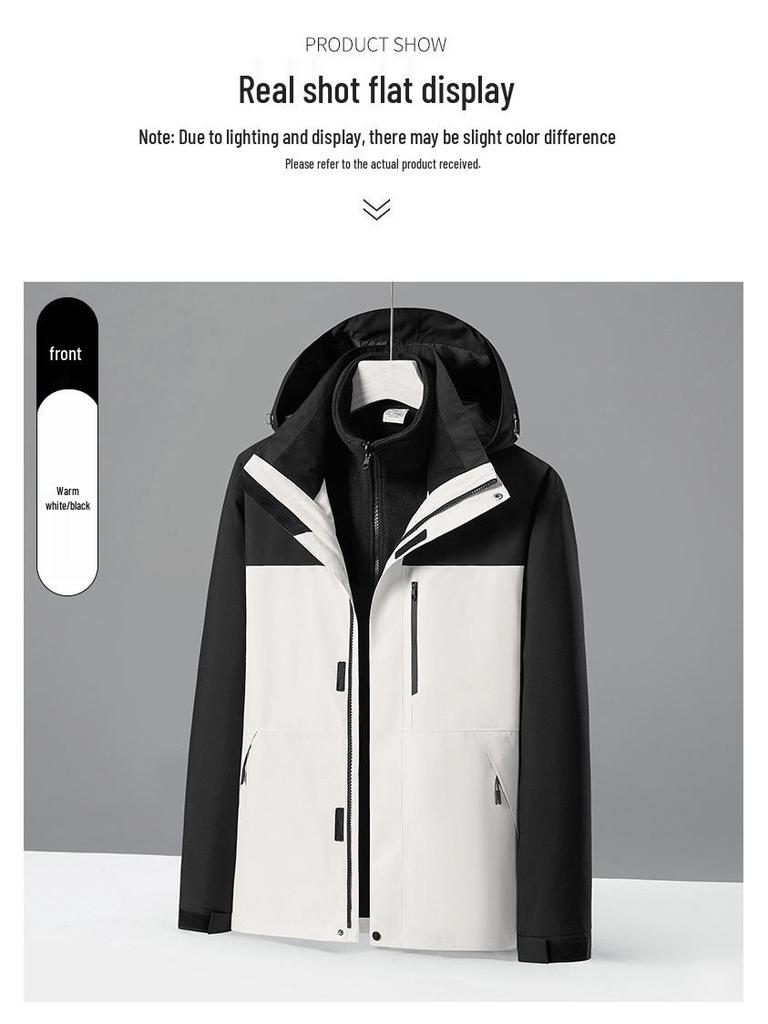 Men's & Women's Three-in-One Hooded Outdoor Jacket - Autumn/Winter Color Block Coat