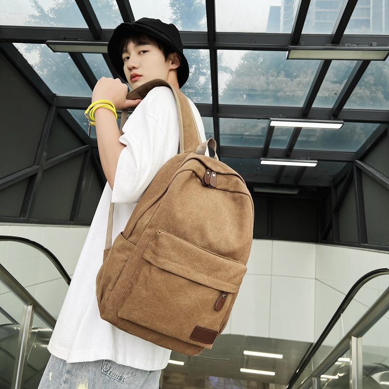 Canvas Bag Men'S Casual Backpack Fashion Trendy Simple Versatile Backpack Female Student Schoolbag