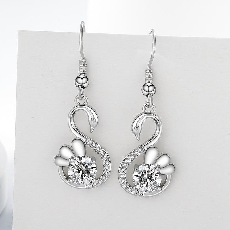 New S925 Silver Little Swan Earrings Women's Versatile Necklace Earrings Two-piece Set