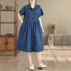 Short Sleeve Plus Size Denim Vintage New In Dresses for Women Casual Loose Long Summer Shirt Dress