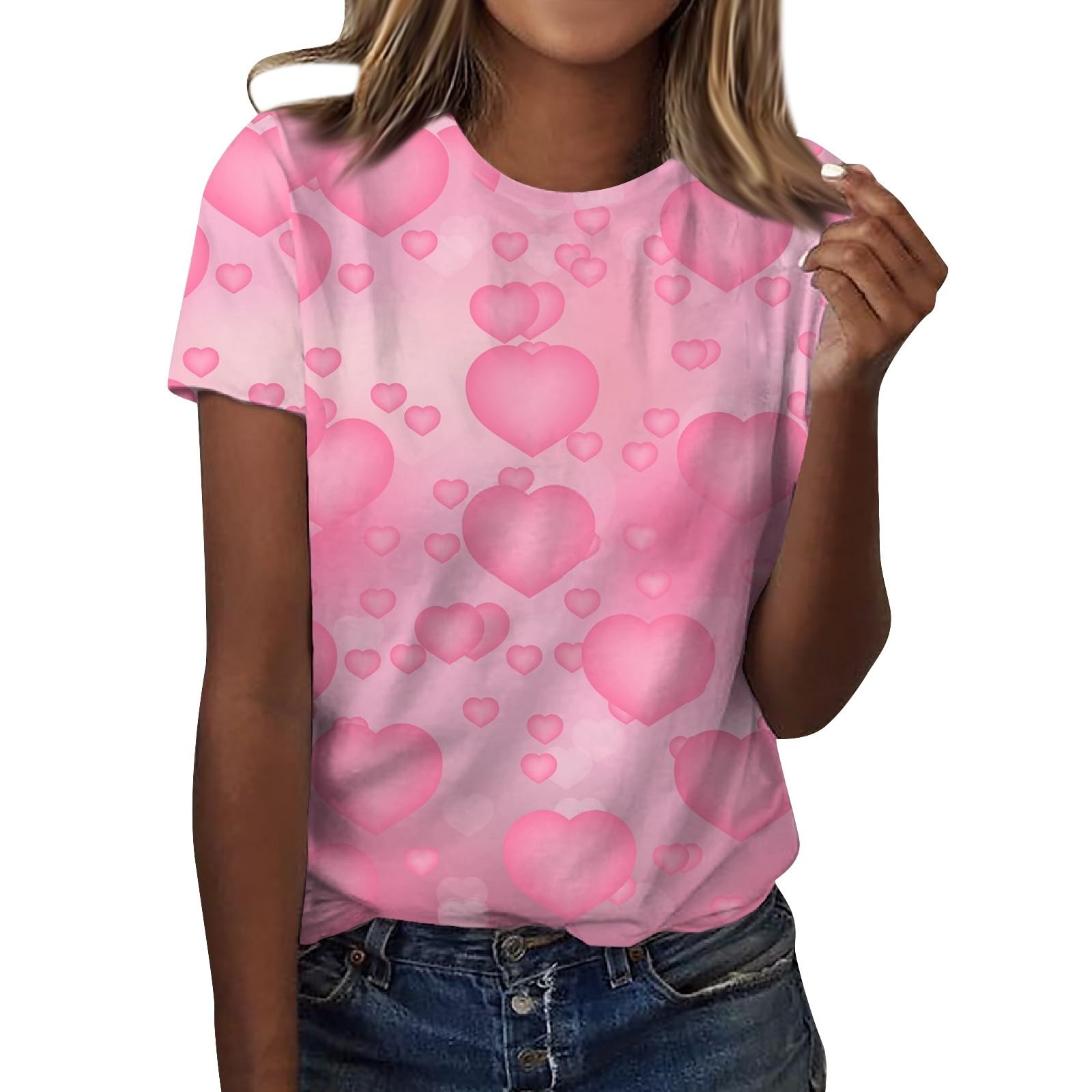 

3D розовая футболка с цветочным принтом, модная футболка с круглым вырезом и короткими рукавами, футболка оверсайз, женская одежда 3XL