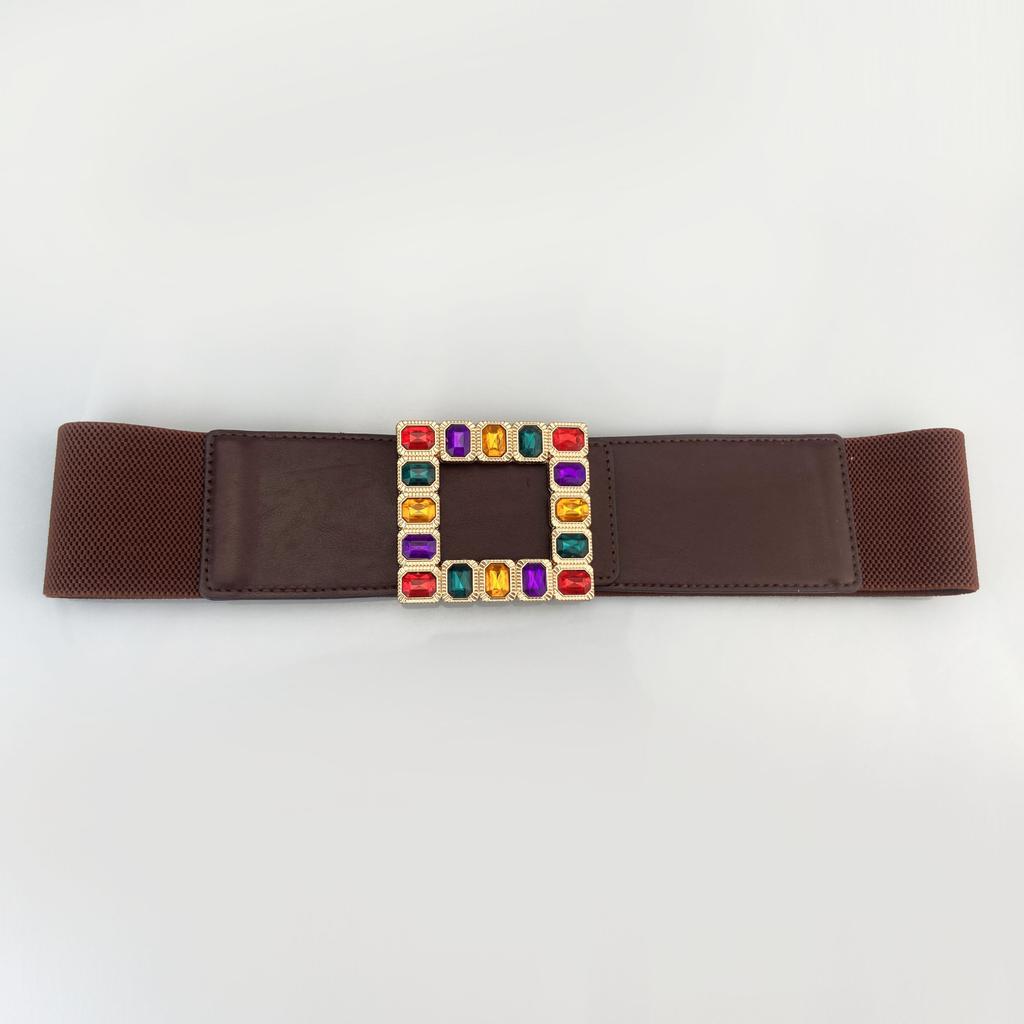 2026 Ladies Colorful Rhinestone Buckle Fashion Elastic Wide Waist Seal Coat Dress Corset Belts for Women Luxury Female Waistband