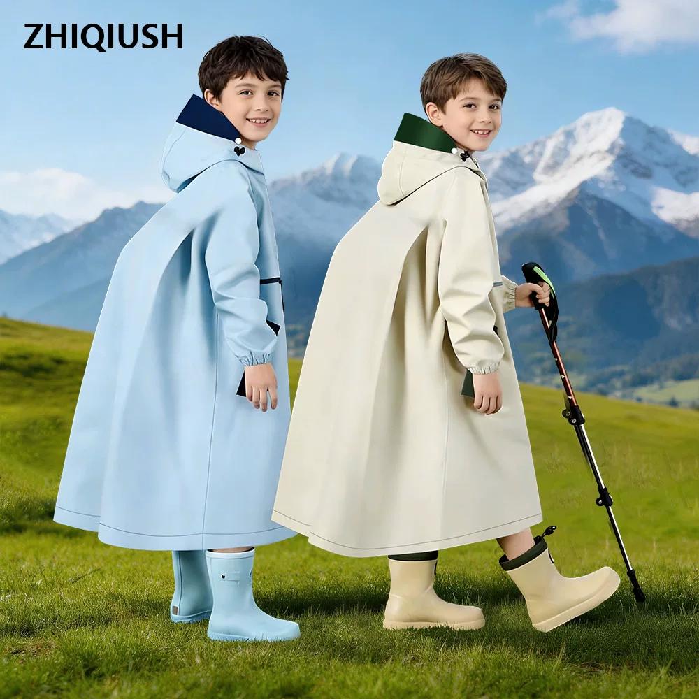 Children's Long Raincoat for Outdoor Use, Rainproof for Boys and Girls, Kids, and Elementary School Students, with a Special Section for Carrying a