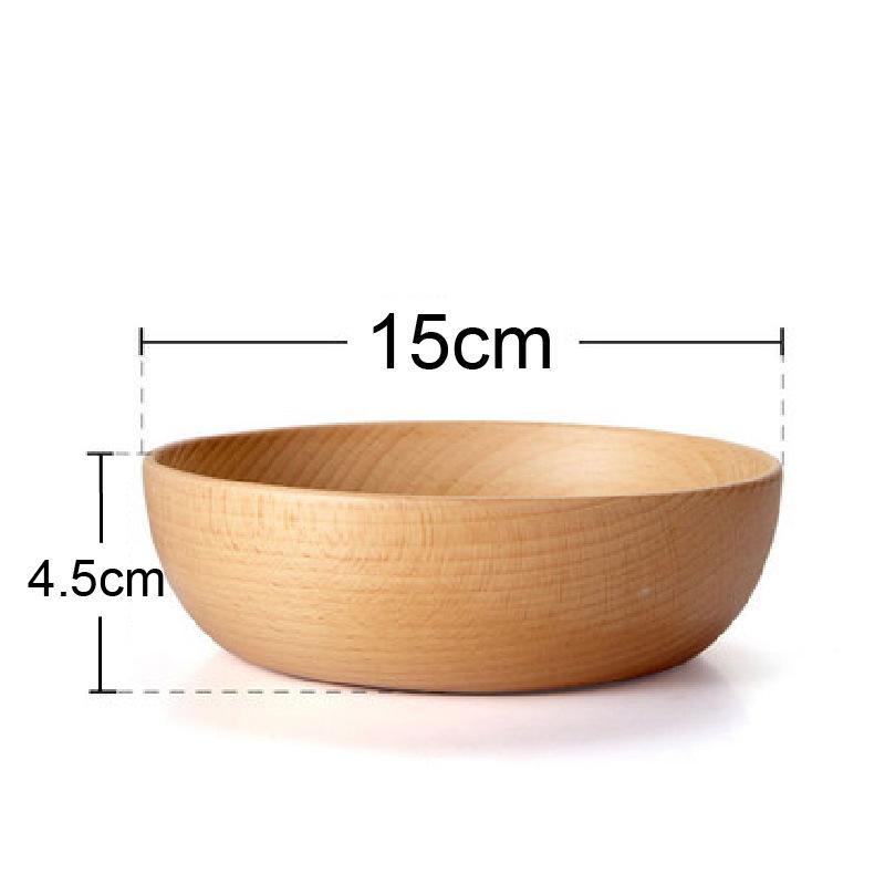 Multiple Sizes Eating Utensil Smooth Natural Beech Wood Salad Bowl Round Kitchen Tableware Household Fruit Bowl for Food Noodle