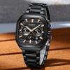 Mens Square Chronograph Watches Stainless Steel Wrist Watch with Date Luminous Hands Waterproof