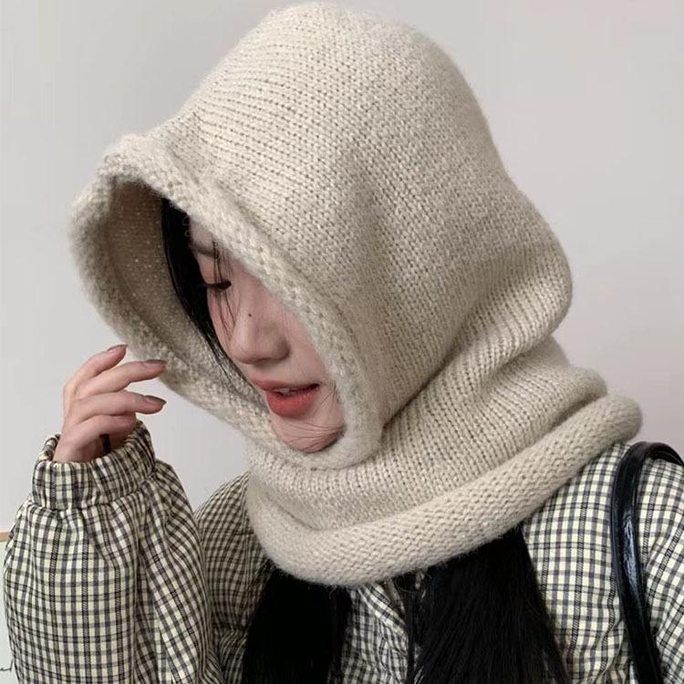 

Maillard coffee lazy wind big head circumference crimped pullover hat warm windproof loose balaclava hat M（56-58cm） чорний