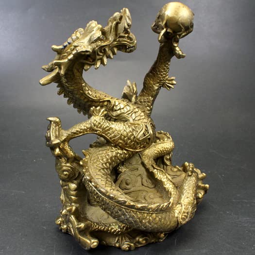 Rising Cloud Dragon, Feng Shui, Good Luck Dragon Figurine, Brass and Bronze, Divine Beast, Career Advancement, Wealth Luck, Amulet, AM-AMZ-0039