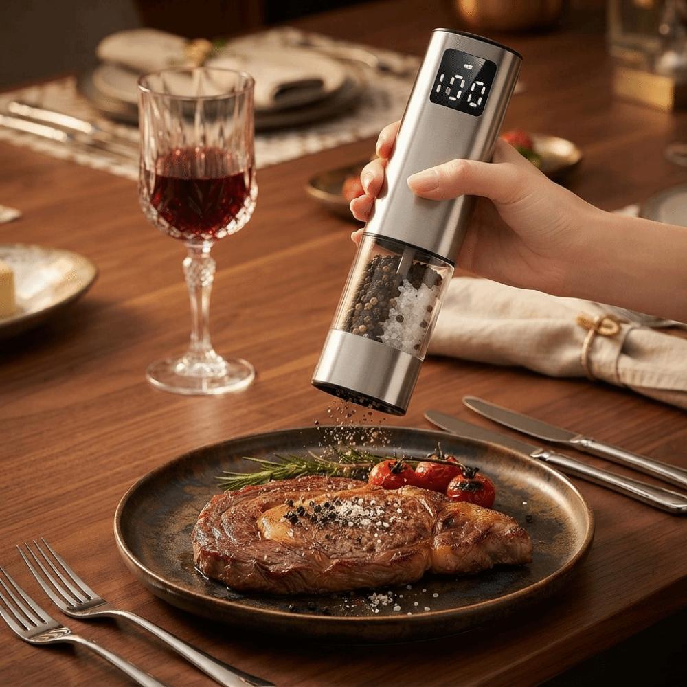 Rechargeable Electric Salt and Pepper Grinder Adjustable Particle Coarseness Spice Mill Restaurant