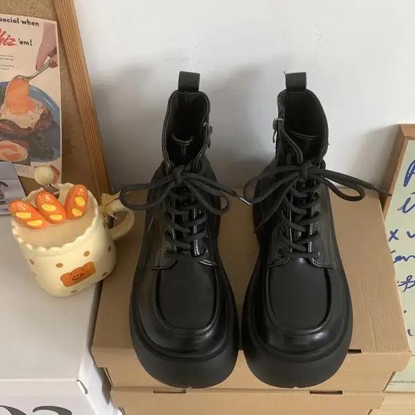 Lolita Stiefel Damen Halbschuhe Stiefel-Damen Knöchel Damen Rock Herbst Reiten Leder Retro Motorradstiefel Lack Reitstiefel