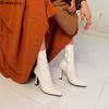 Black Women Ankle Boots Woman Thin High Heel Fashion Pointed Toe Zipper Winter Women's Shoes Leather White Short Booties