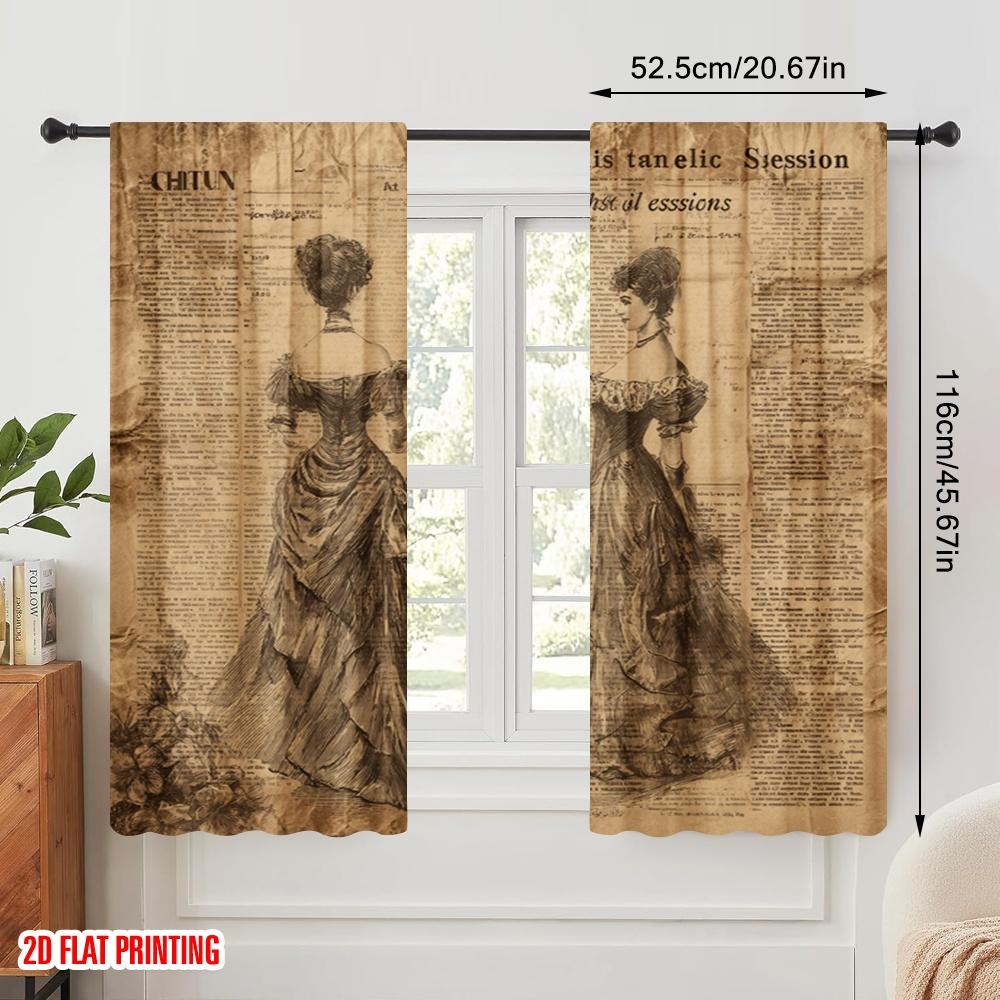 2 szt., druk płaski 2D Popularne panele zasłonowe Wiktoriańska elegancja Wszechstronny poliester (bez pręta) Dekoracje na zewnątrz dla