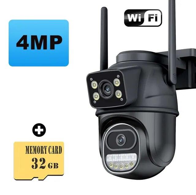 2025 New 12MP 6K WiFi IP Camera Outdoor Three Lens Dual Screens 8X Zoom CCTV PTZ Video Cam Auto Tracking Security Protection Surveillance