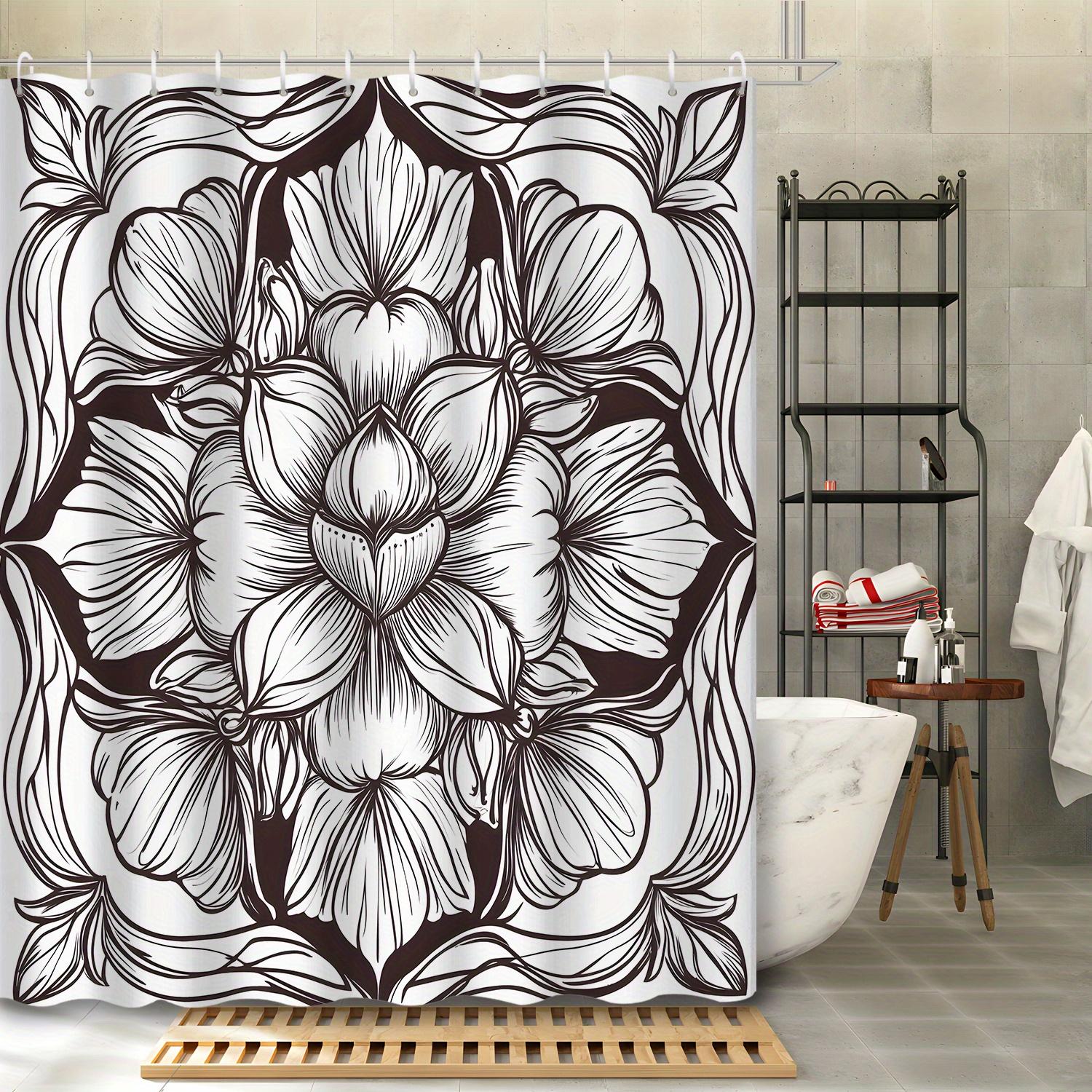

1Pc Minimalist Line Sketch Flower Print Shower Curtain, Polyester Fabric With 12 Hooks, Bathroom Accessory Shower Curtain W60H190(CM)-1 Pcs