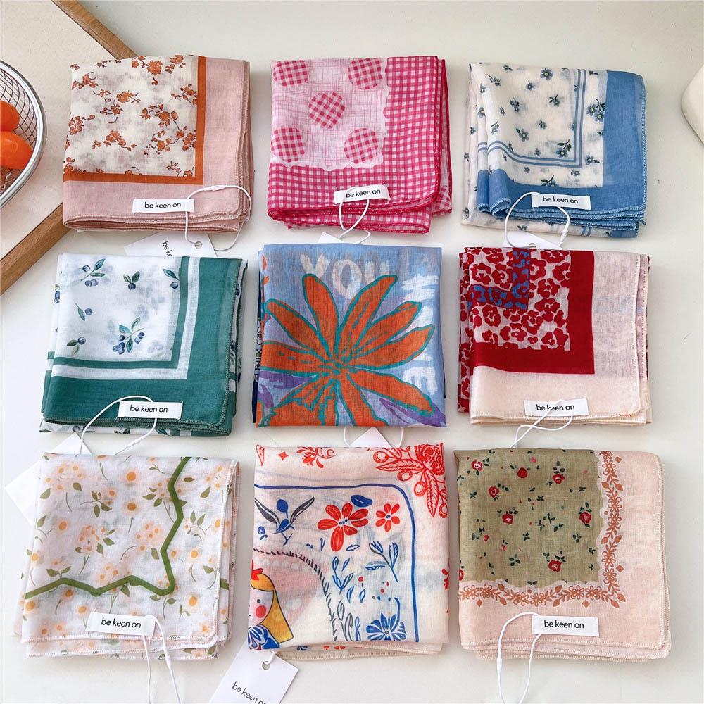 55*55cm Cotton Linen Square Scarf Women soft Neck Tie Female neckerchife Summer Sunscreen Hair Bandanas Female Foulard Hijab