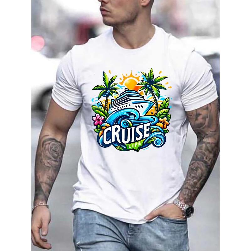

Summer Men S Fashion Short-Sleeve Round-neck T-Shirt with Letter Pattern Print S белый