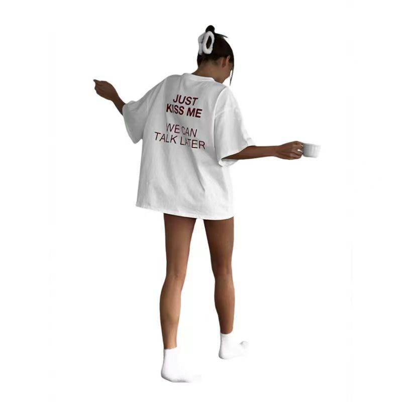 Trendy Women's Heavyweight Cotton T-shirt with Letter Print Design