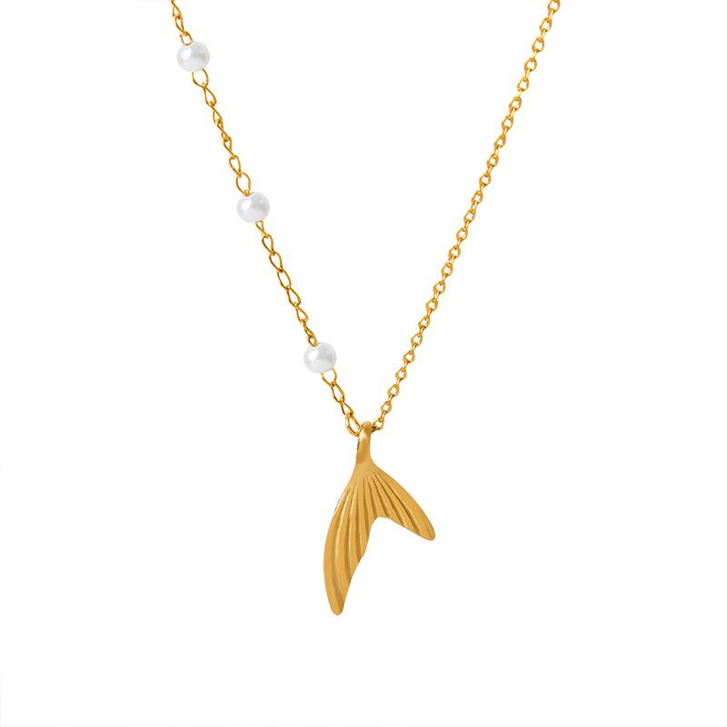 Mermaid Faux Pearl Necklace: Trendy Japanese-Korean Design In Gold-Plated Titanium Steel