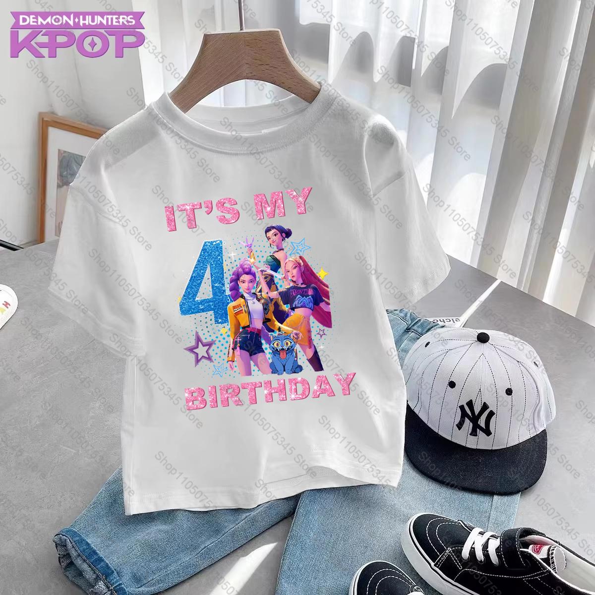 

KPop Demon Hunters Children Clothing Fans Gift Birthday Number Girl 2025 Hot Movie Baby Tops Summer Short Sleeve Fashion T Shirt 150