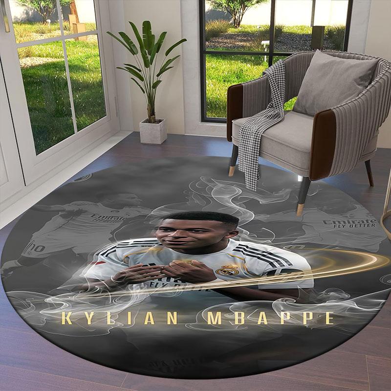 Kylian Mbappe Round Area Rug,Carpet Rug for Living Room Bedroom Sofa Playroom Decor,Non-slip Floor Mat