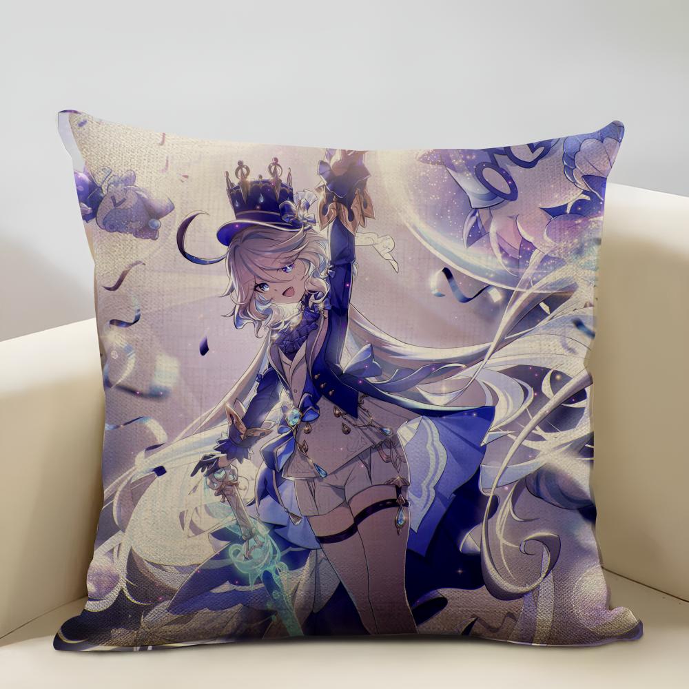 Genshin Impact Furina Cushion Household Decoration Linen Sofa Cushion Cover: Skin-Friendly & Breathable with Invisible Zipper