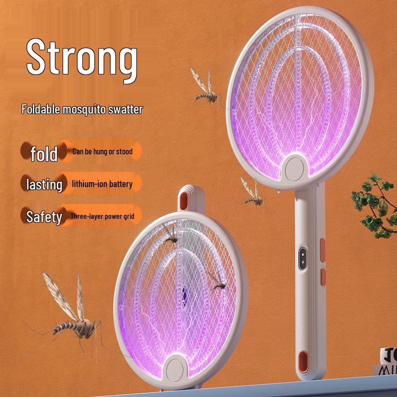 3-in-1 Folding Electric Mosquito Swatter & Lamp: Rechargeable, Multifunctional, Automatic Luring, Hangable Mosquito Killer.