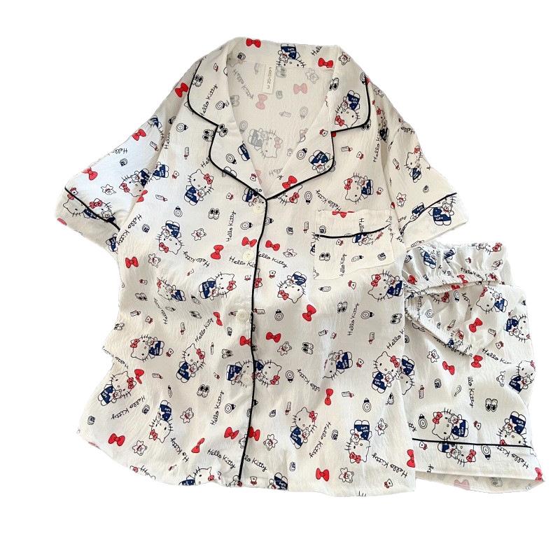 Summer New Pajamas Women's Short-sleeved Shorts Thin Cloud Cotton Cartoon Cute Large Size Korean Version Loungewear