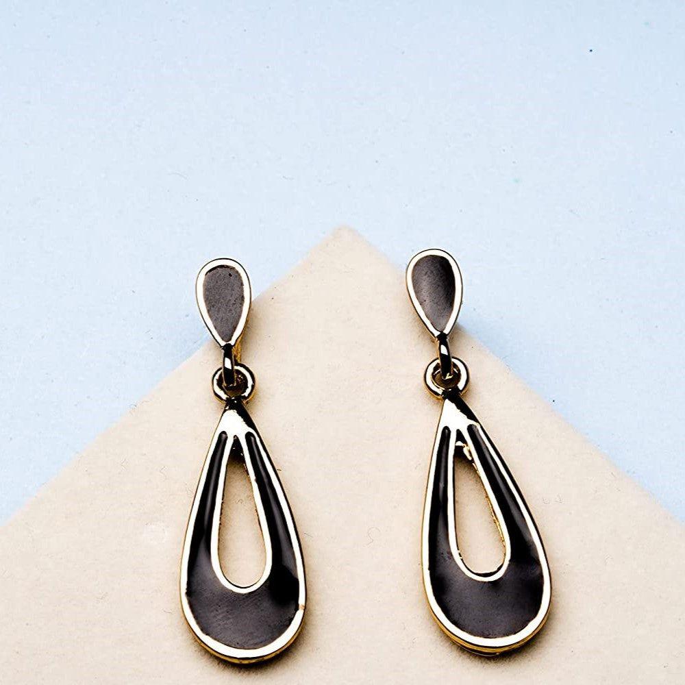 Small Drop Earrings with Black Enamel