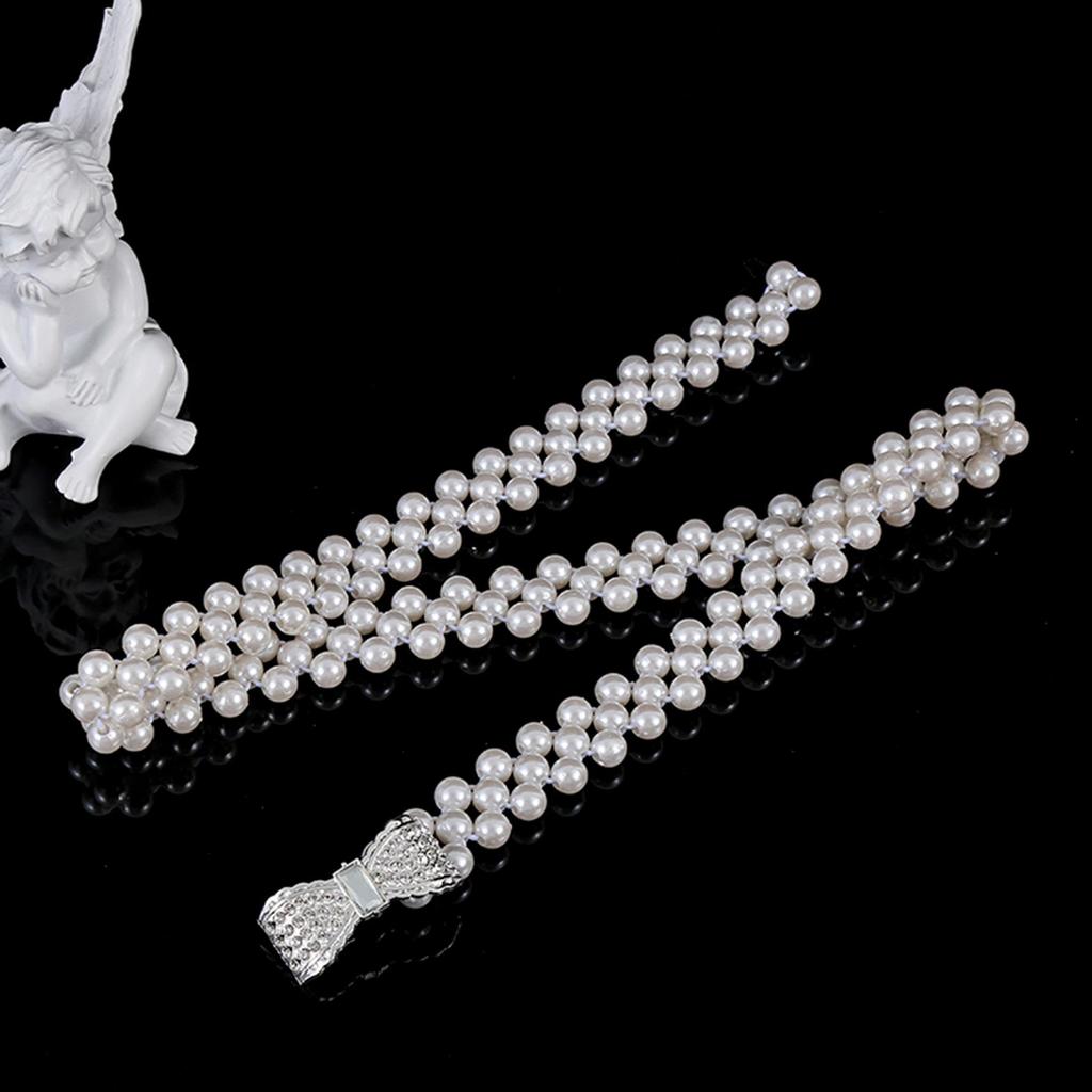 "Korean Style Rhinestone Pearl Waist Chain for Women – Fashionable, Sweet, Elastic Belt"