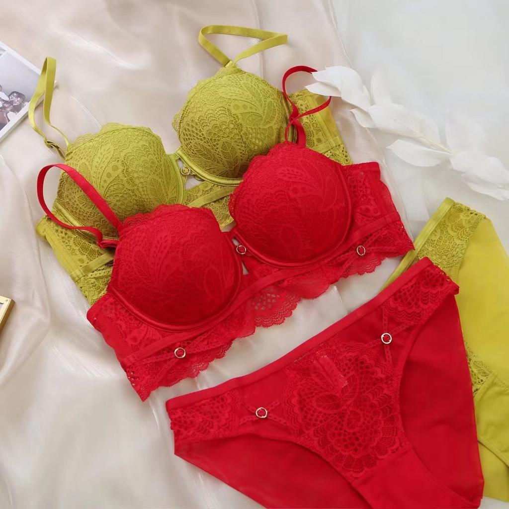 Räumungsverkauf Sexy Unterwäsche Französisch Kleine Brüste Sammeln Anti-Erschlaffen Große Größe Rot Nataljahr Spitze BH