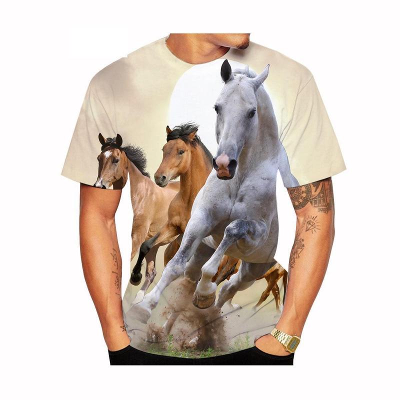 Summer Round Neck 3D Horse Pattern Print Top Fashionable Casual Short Sleeved Men's T-shirts
