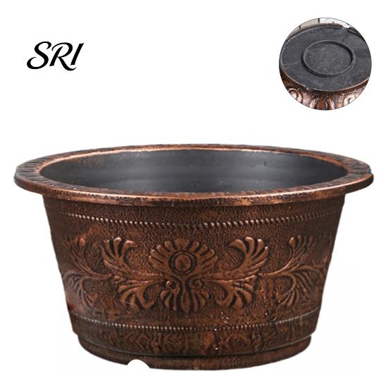 Bronze Embossed Flower Pot Thickened Resin Decorative Planter with Drainage Holes Impact Resistant Plant Large Capacity Outdoor Garden Chinese