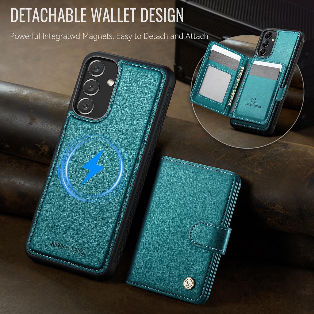 For Samsung Galaxy A34 5G Case JEEHOOD J09 RFID Blocking Card Holder Leather Back Phone Cover Magnetic Case