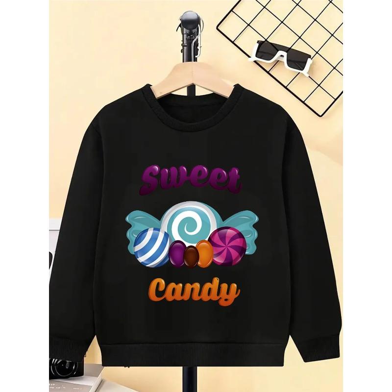 Kids Crewneck Sweatshirt,Cute Candy Pattern Graphic Print, Spring Autumn Casual Sports