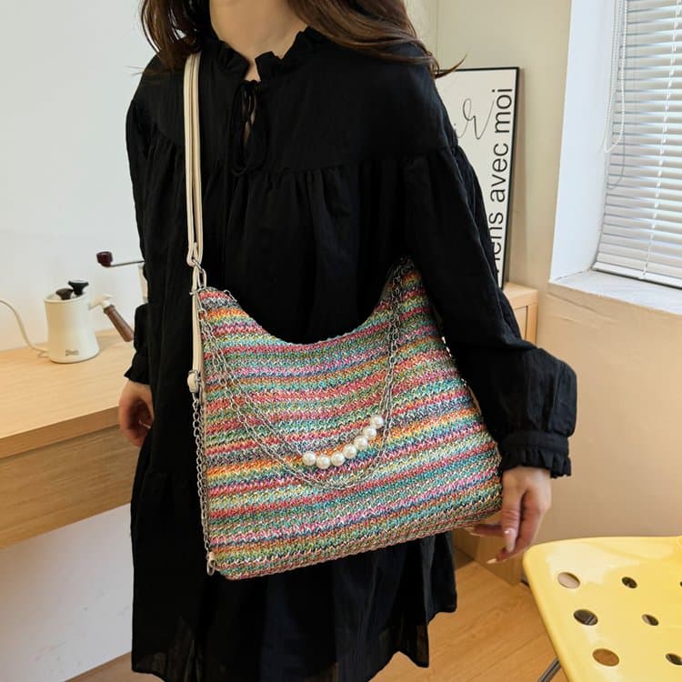 Colored Wavy Woven Tote Bag Shoulder Underarm Bag