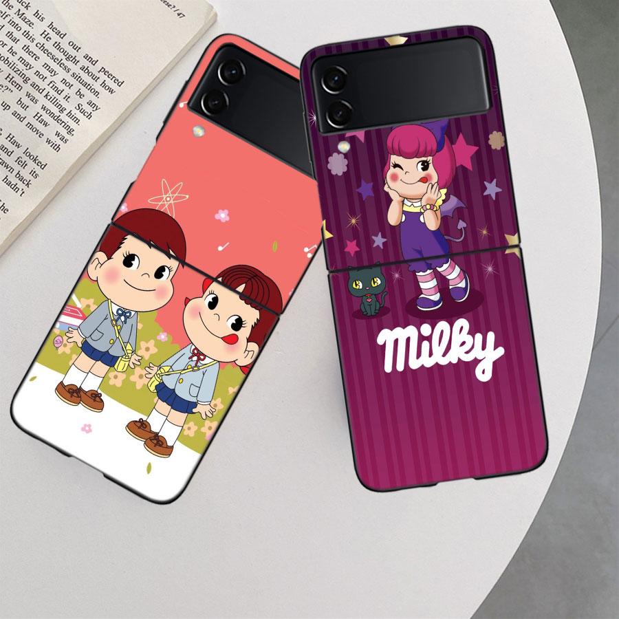 F-Fujiya M-Milky P-Peko C-chan Cartoon Phone Case For Samsung Z Flip 7 6 5G Galaxy Z Flip 5 4 3 Black Hard Cell Cover Luxury PC