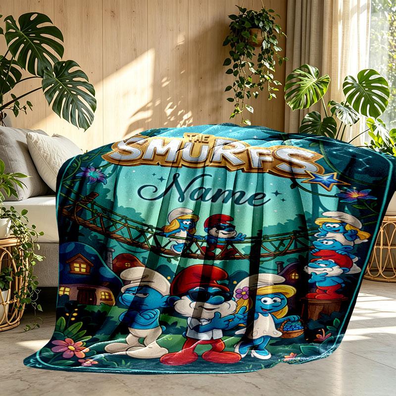 Custom Name Personalized The Smurfs Print Blanket, Home Decor, Bedroom, Sofa, Camping, Couch, Gifts for Birthday Christmas