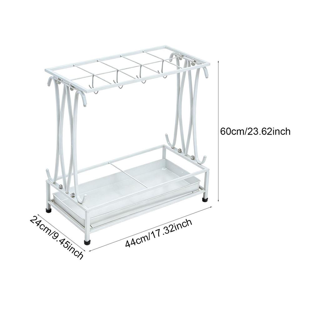 Compact Umbrella Stand with Drip Tray, Multifunctional And Metal Storage for Hotel Entrance.