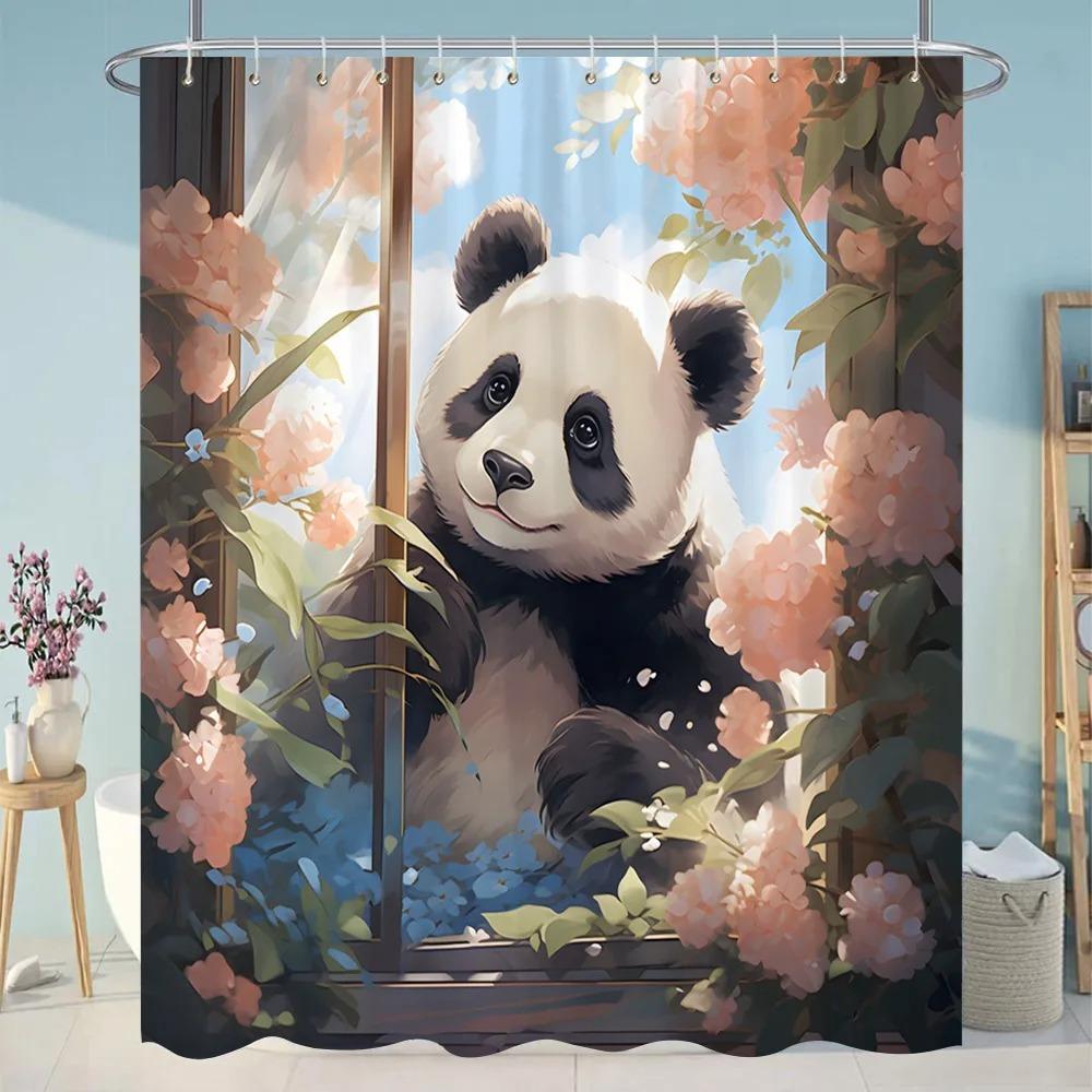 Zábavný potápěčský sprchový závěs pro kočky Kreslená zvířata Styl olejomalby Polyester omyvatelné sprchové závěsy Dekor do koupelny s háčky
