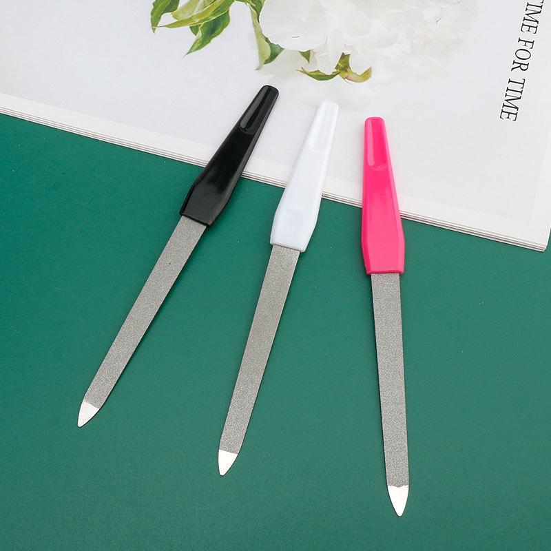 Stainless Steel Nail File with Plastic Handle, Durable Grinding & Polishing Nail Art Tool