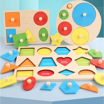 Montessori Geometrisches Holzpuzzle Steckbrett,Frühe Bildung Sensorisches Spielzeug für Kleinkinder Form- und Farbsortierspielzeug für Babys