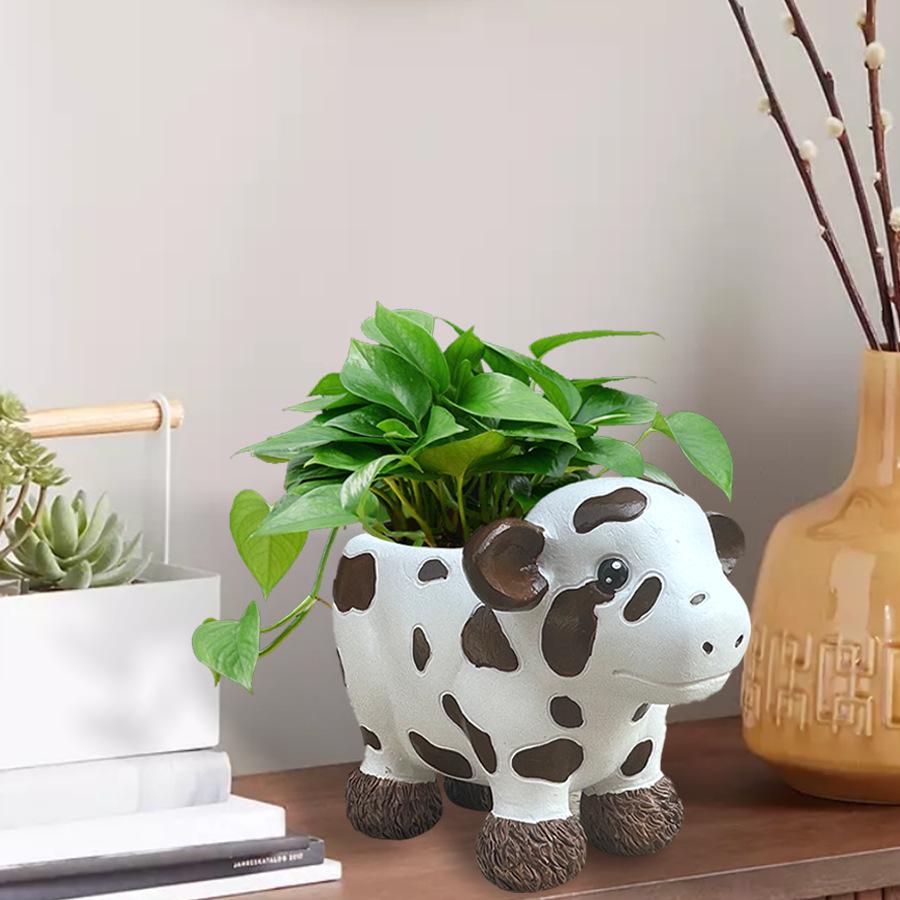 New Plateau Dairy Cow Resin Flower Pot: Succulent Vase & Home Decor Ornament