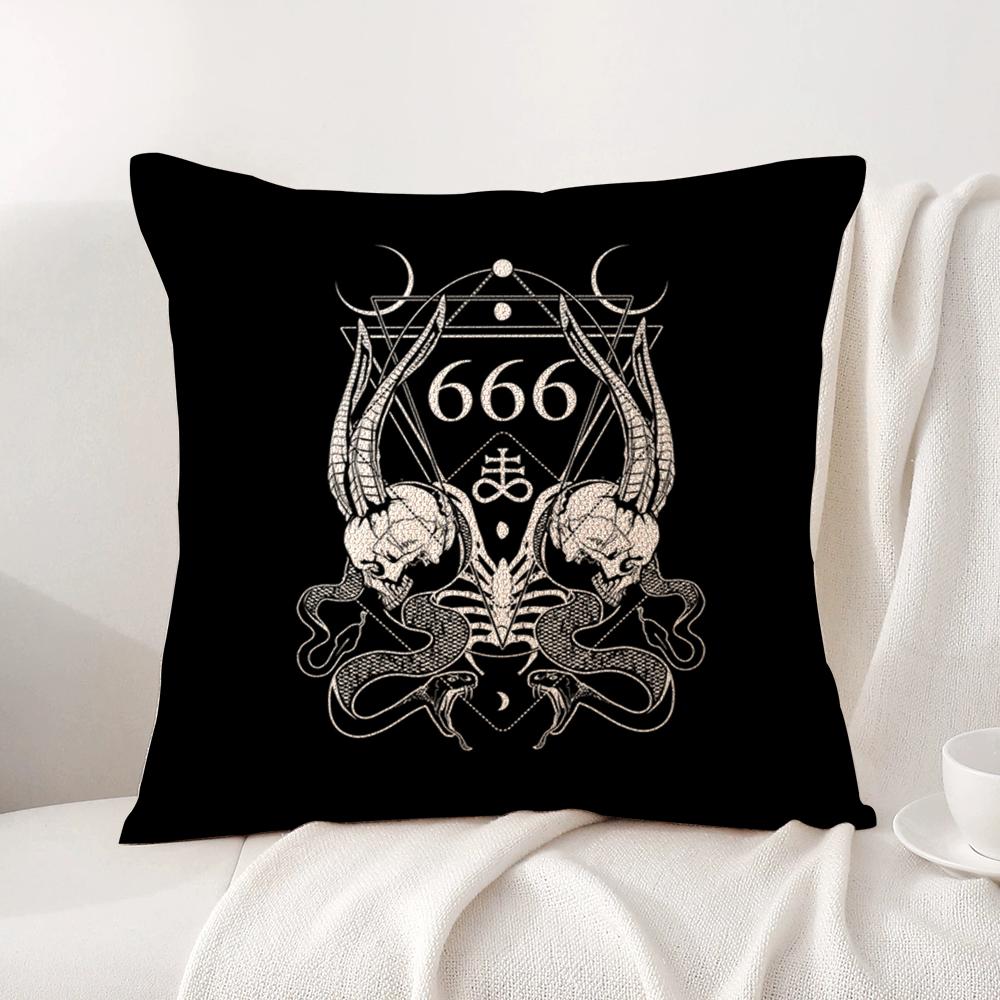 P-Pentagramm 666 Dämonisch S-Satanisch Kissenbezug Natürliche Leinen Bio-Stoff Beidseitiger Druck Atmungsaktiv Für Heimdekoration