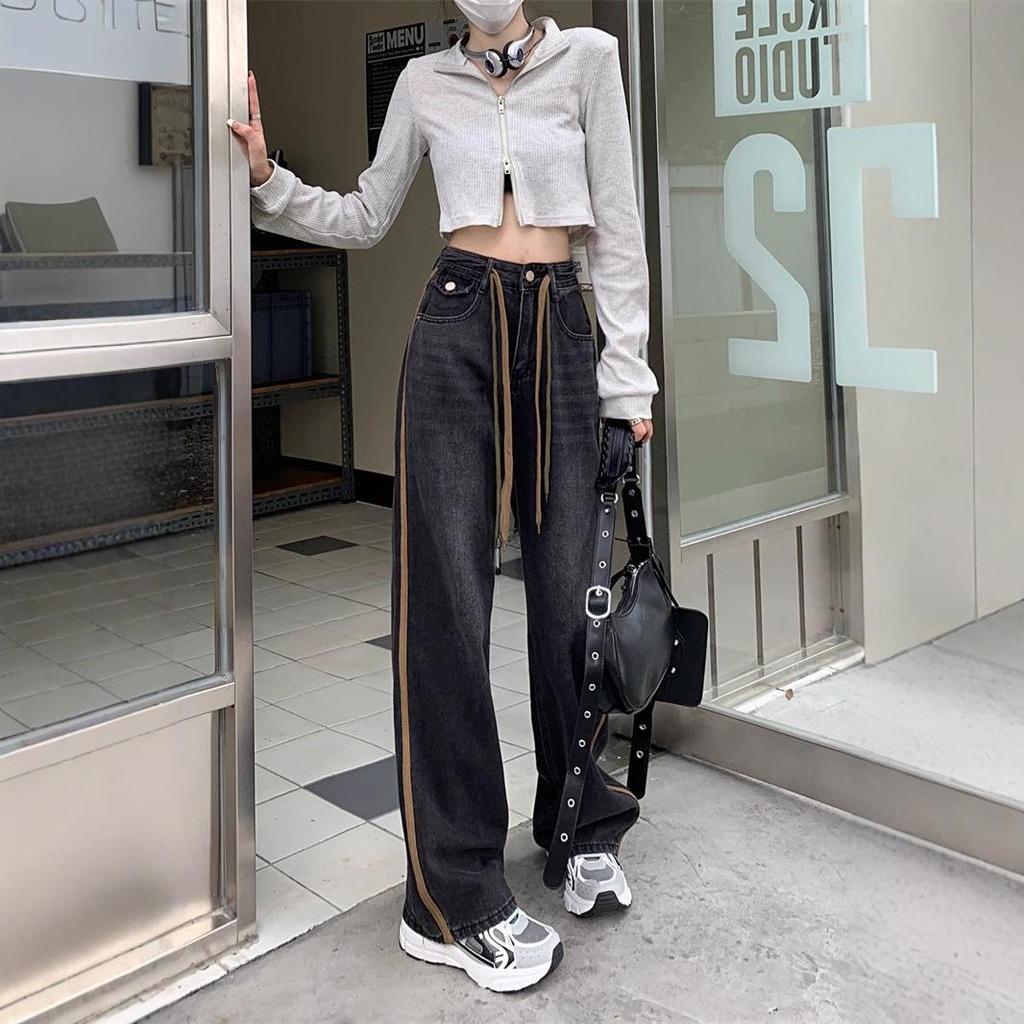 Women's Vintage Washed High-Street Wide-Leg Trousers