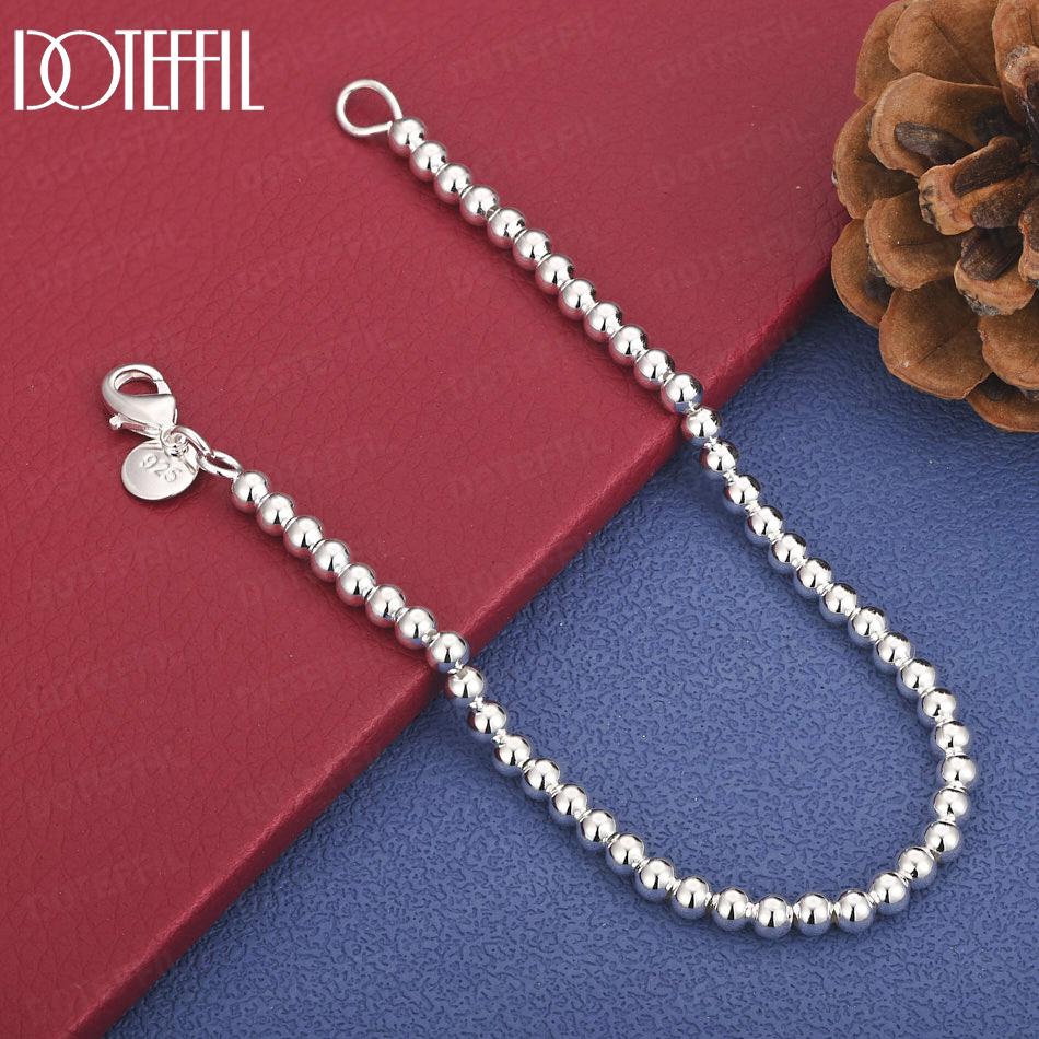 925 Sterling Silver 4mm Bead 16-23cm Bracelet Wedding Jewelry