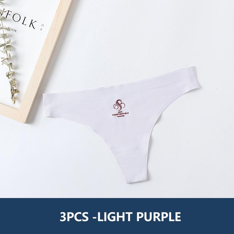 

Flarixa, 3 шт., бесшовные сексуальные стринги из ледяного шелка со средней талией, женские быстросохнущие женские трусики, антибактериальное хлопковое сексуальное нижнее белье с промежностью XL светло-фиолетовый