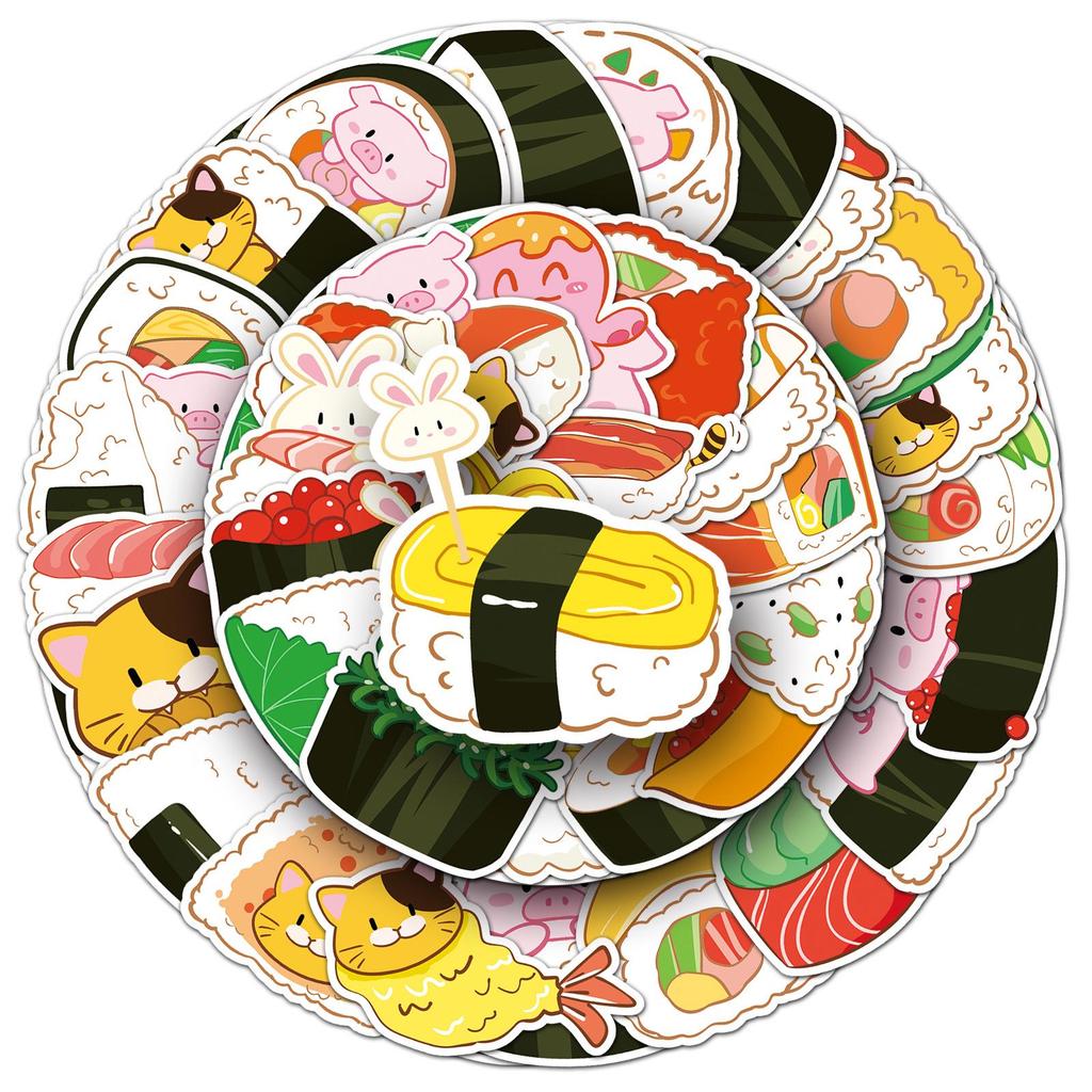 50 Hand-drawn Original Sushi Cartoon Stickers for Guka Journal Notebook