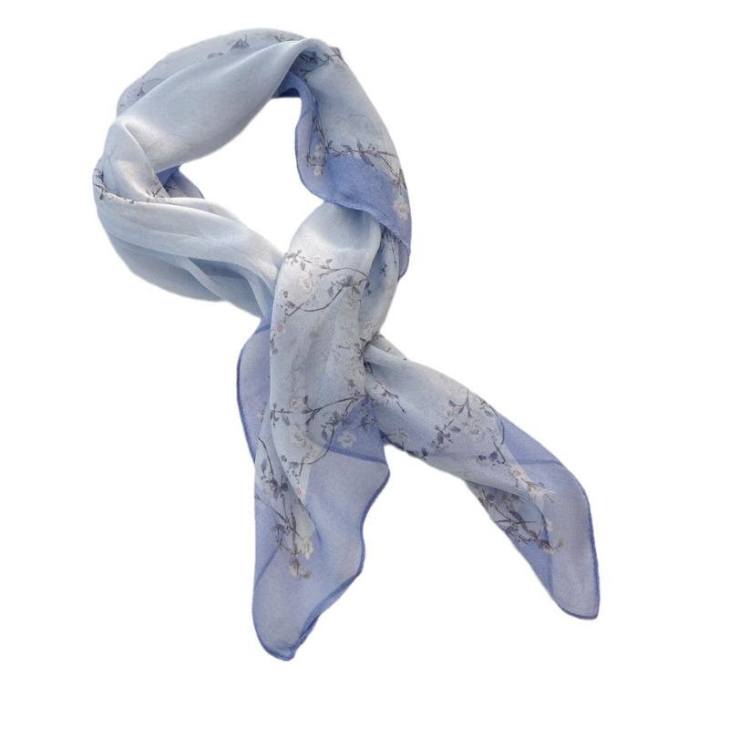 Spring and summer blue floral versatile thin small silk scarf women's mulberry silk yarn fashion neck protection small square scarf scarf