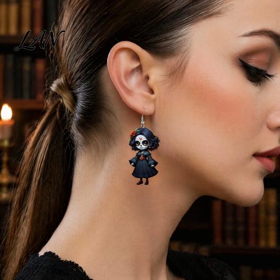 Cartoon Witch Earrings Halloween Earrings, Gothic Drop Lightweight Acrylic Pendant Day of The Dead for Women Girls Accessories Eye-catching