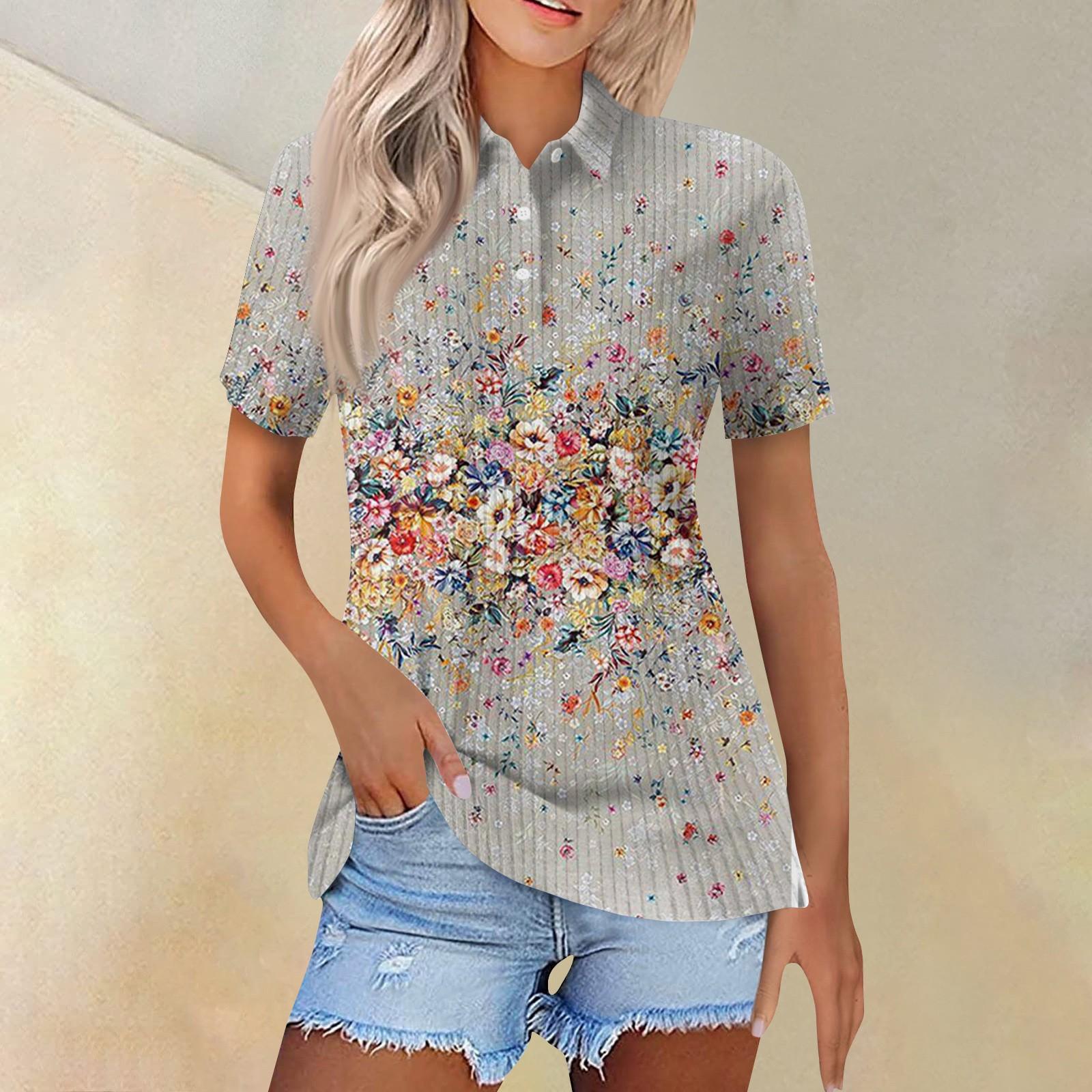 

Женская модная повседневная рубашка с короткими рукавами и принтом с лацканами, женские топы на пуговицах XXL хаки